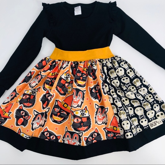 NEW KPea Original Spooky Cat Print Long Sleeve Dress Halloween Costume Party - Picture 3 of 10